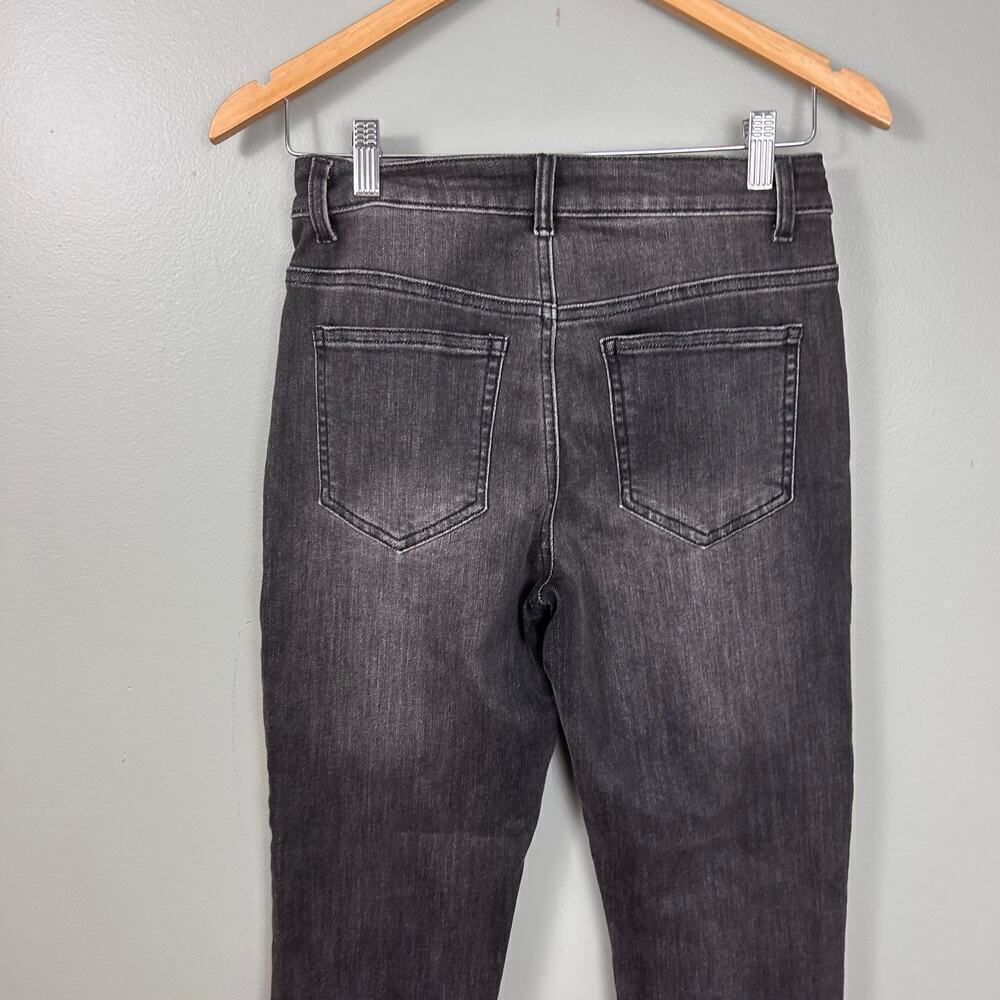 APNY Crop Flare Jean Side Hem Embroidery Mid Rise Black Dark Wash Denim size 4 - Picture 9 of 11